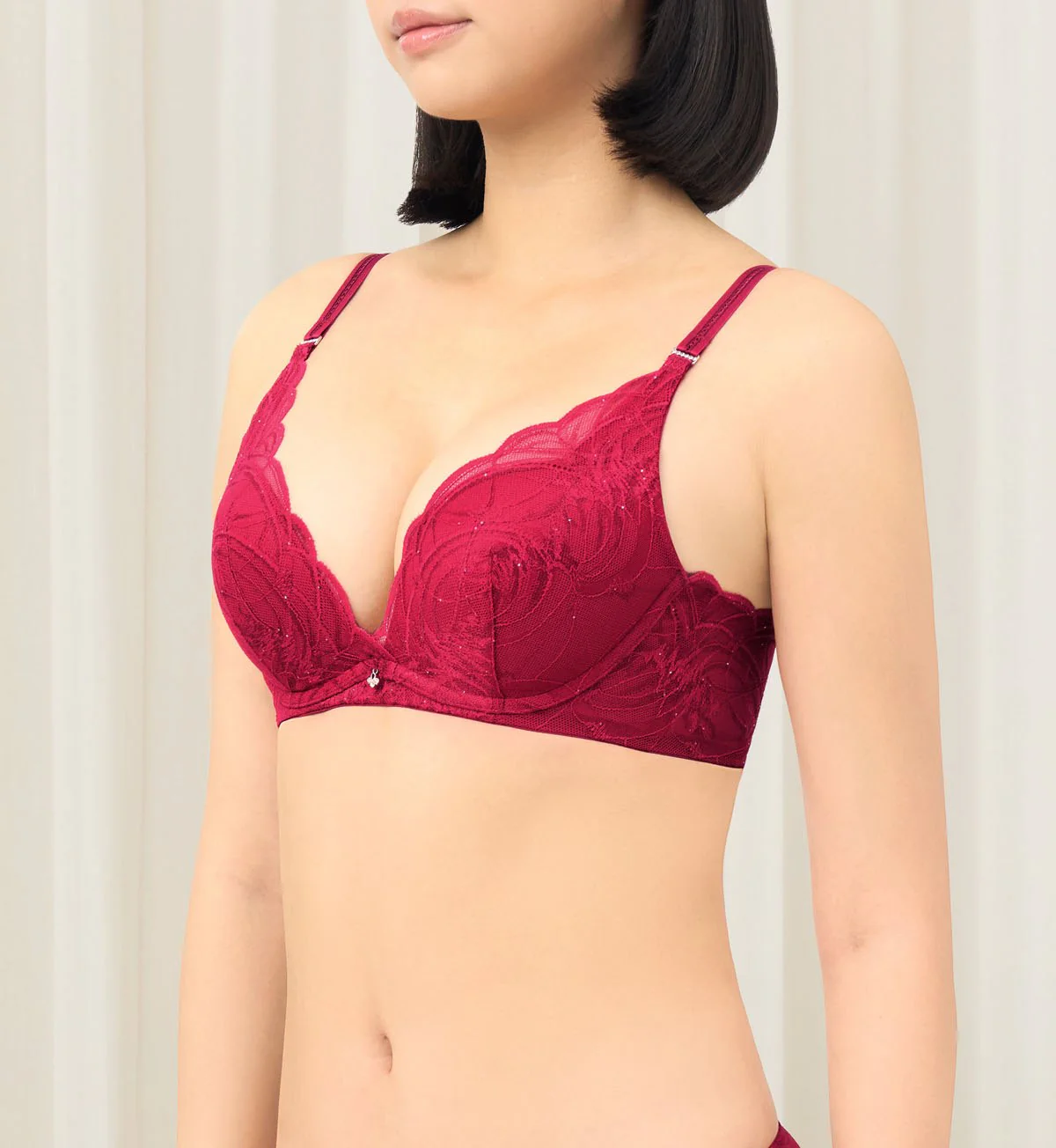 Shimmer Lace Wired Push Up Deep V Bra - Image 4